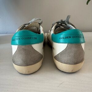 Golden Goose White and Gray Sneakers with Teal Accents